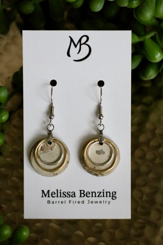 Dual Metal Circle Drop Earrings