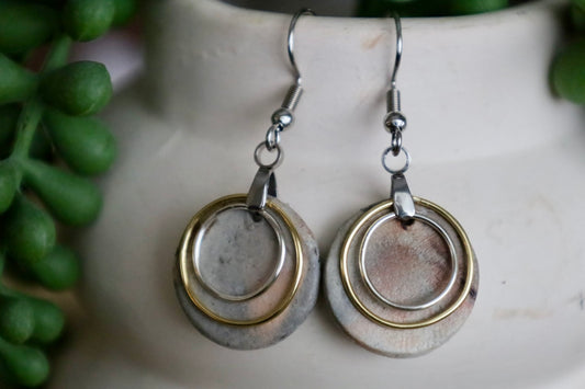 Dual Metal Circle Drop Earrings