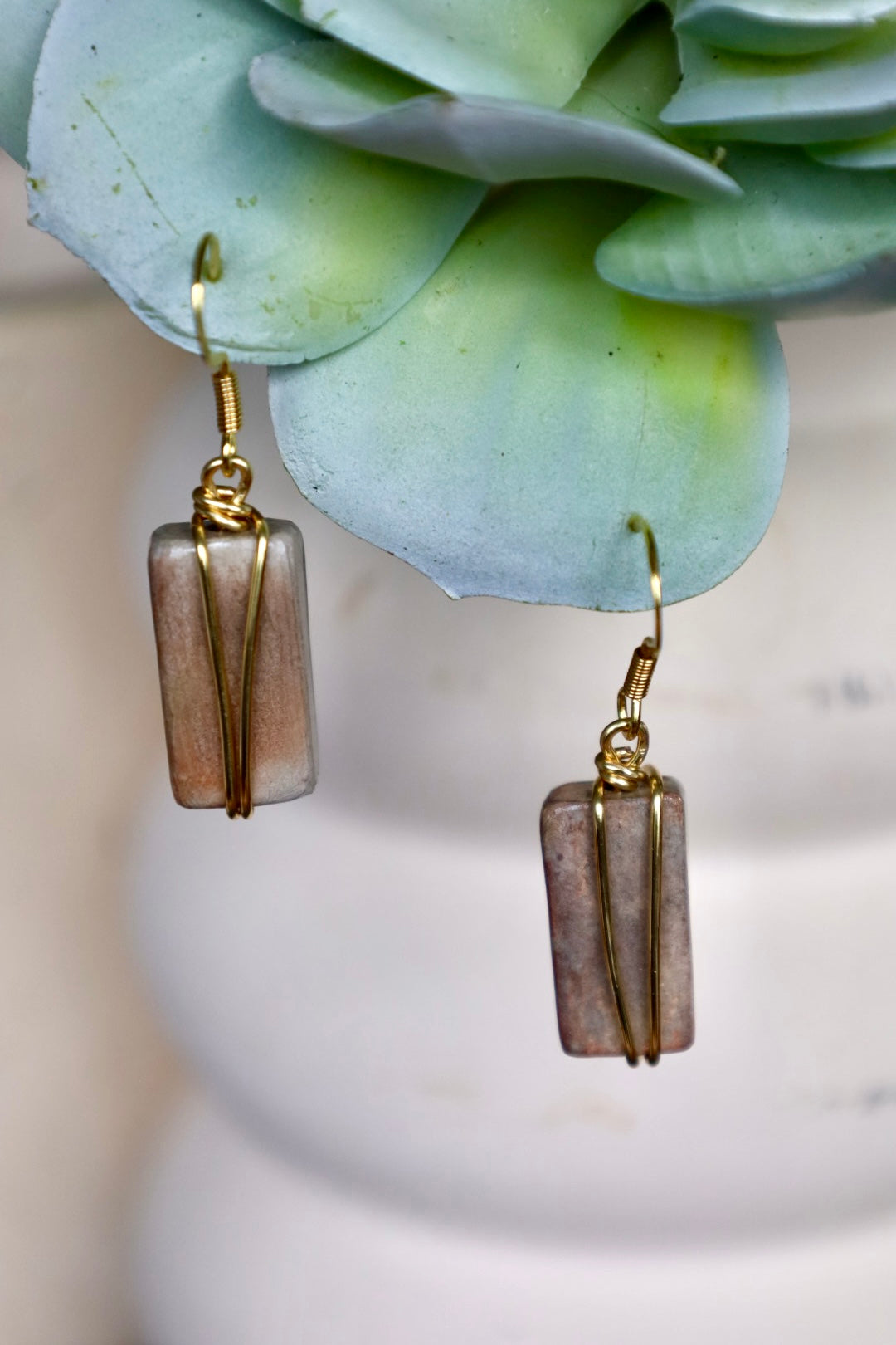Wire Wrapped Elongated Earrings